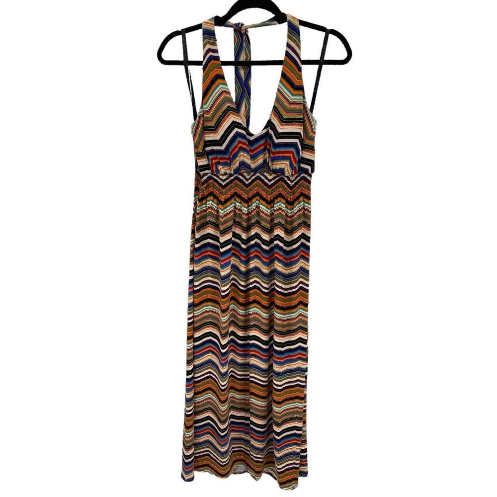 Bisou Bisou Woman Chevron Print Stretch Long Dress Maxi‎ Halter Size 14
